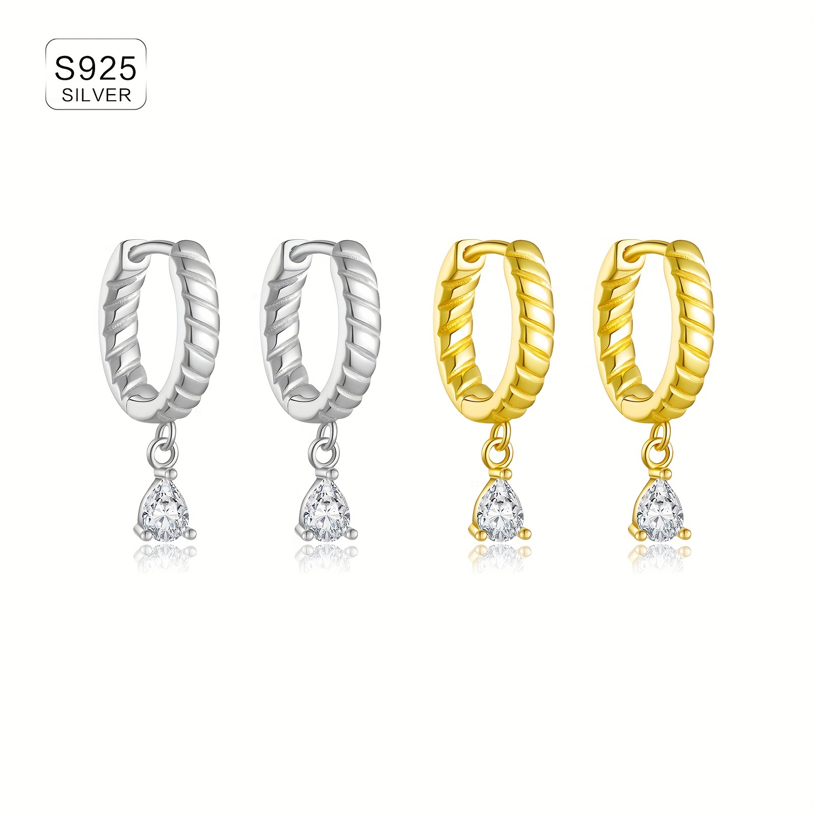 925 Sterling Silver Teardrop Zirconia Dangle Earrings